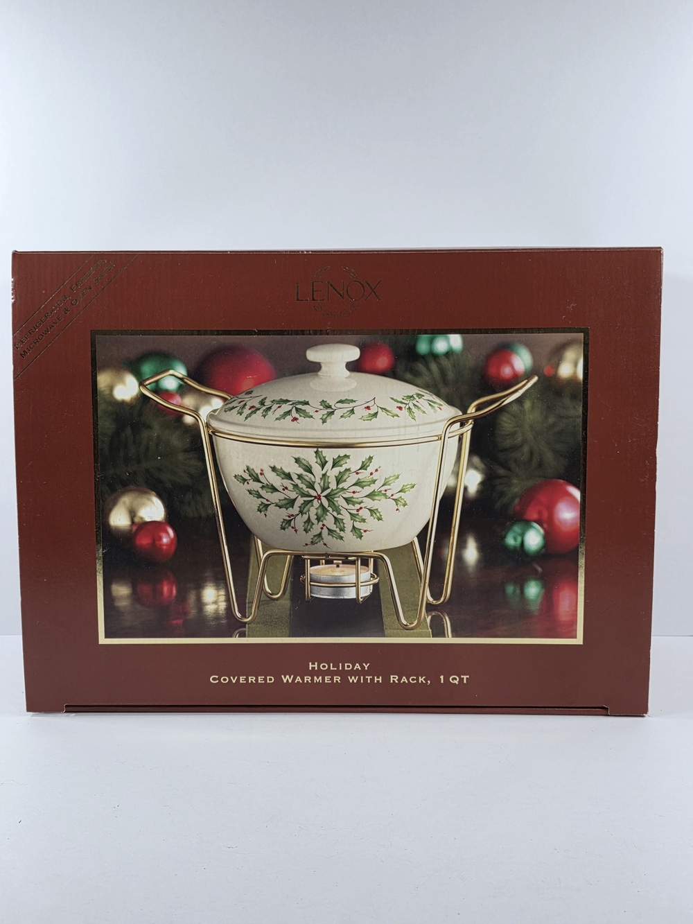 Lenox HOLIDAY Covered Warmer w/Rack  Holly And Berry 1 Quart  Original Box